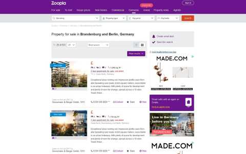 Anzeigen auf Zoopla (internationales Immobilienportal)